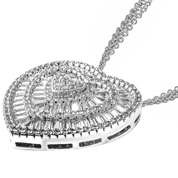 Simulated Diamond Heart Pendant Silver Adjustable Necklace New - Picture 3 of 8